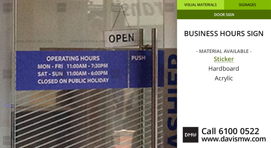 Business Hours Sign - Sticker - Davis Materialworks