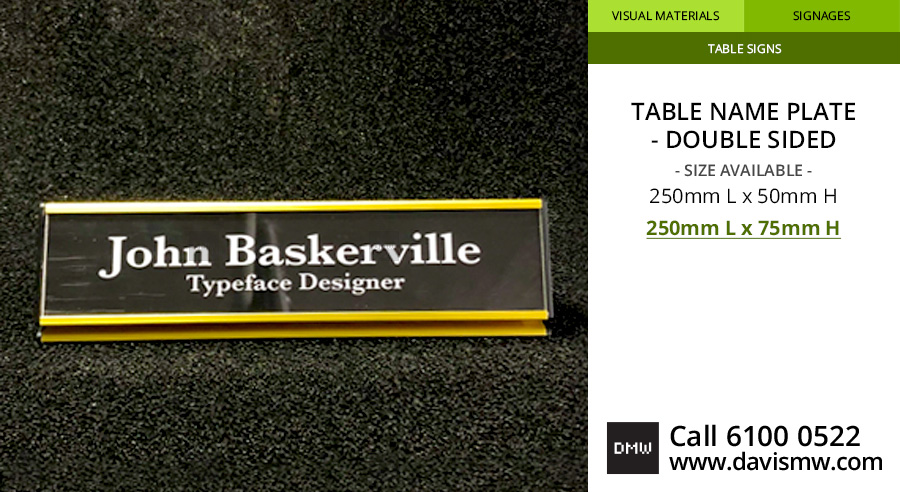 Table Name Plate - Double Sided - 250x75 - Davis Materialworks