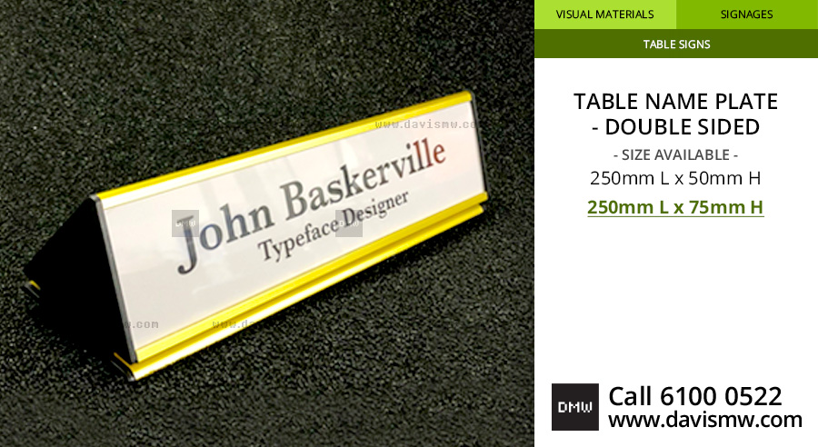 Table Name Plate - Double Sided - 250x75 - Davis Materialworks