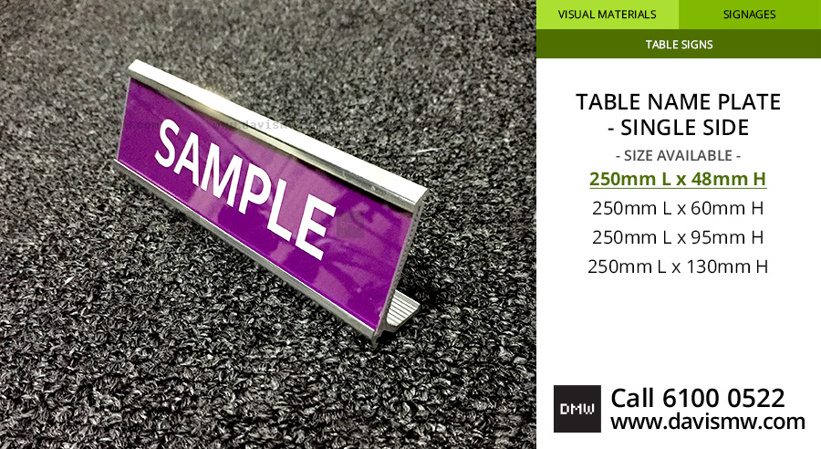  Table Name Plate - Single Side - 250x48 - Davis Materialworks