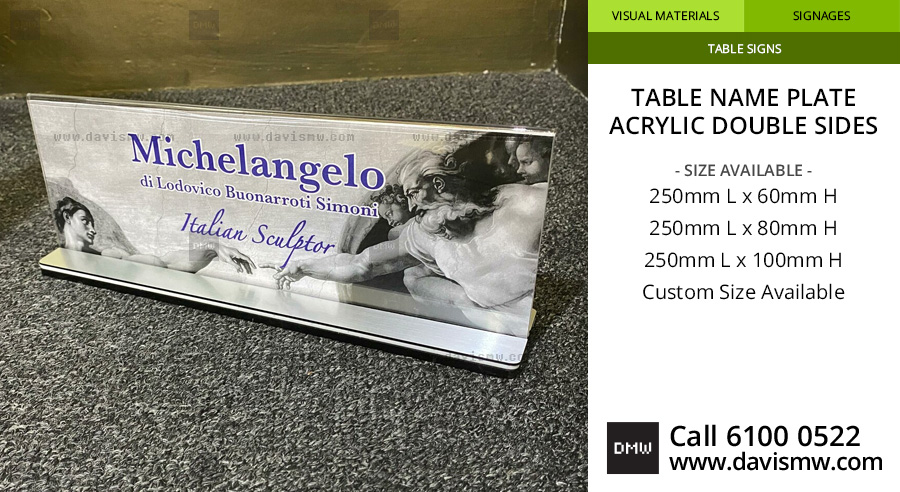 Table Name Plate - Acrylic Double Side - Davis Materialworks