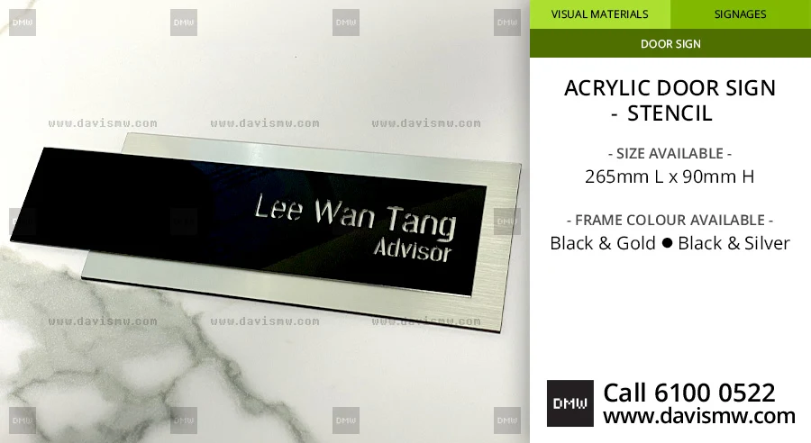 Acrylic Door Sign - Stencil - Black & Silver - Davis Materialworks