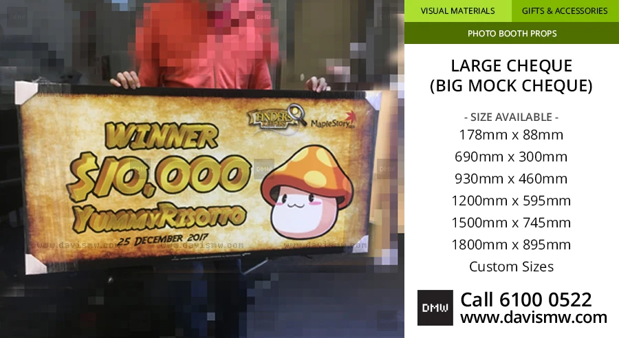 Large Cheque - Game Reward Cheque - Davis Materialworks