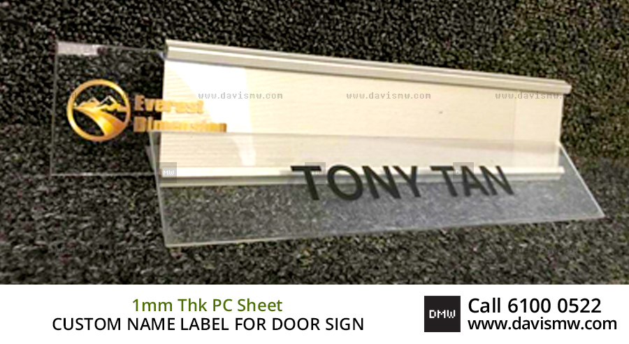 Custom Name Label For Door Sign - 1mm Thk PC Sheet - Davis Materialworks