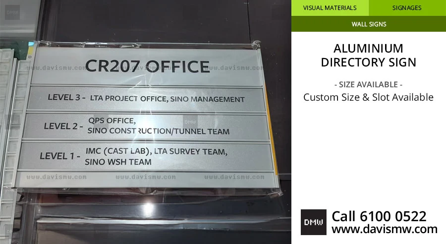 Aluminium Directory Sign - CR207 LTA Project Office - Davis Materialworks