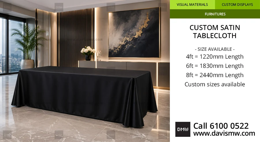 Custom Satin Tablecloth | Black Tablecloth | Davis Materialworks