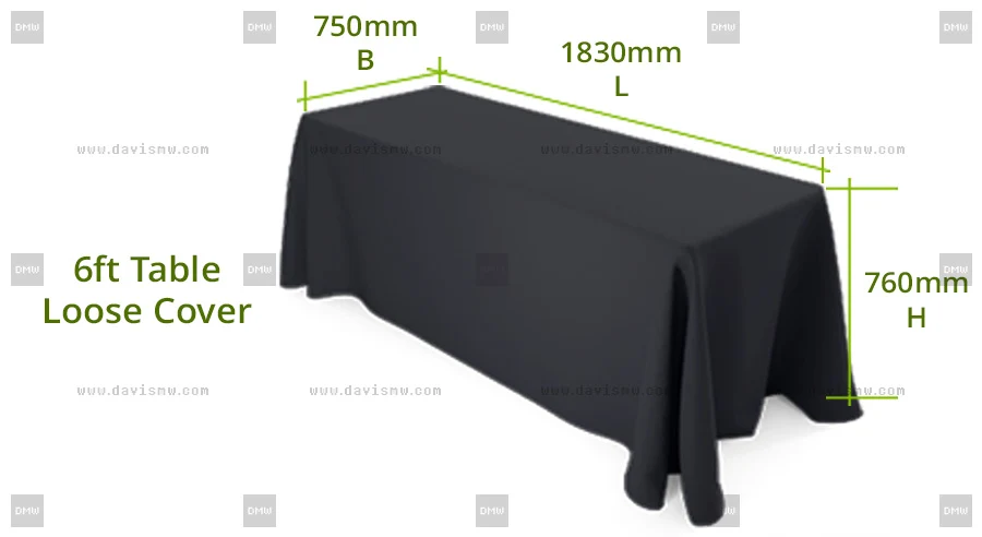 Custom Event Tablecloth - Black 6ft Table Loose Cover - Davis Materialworks