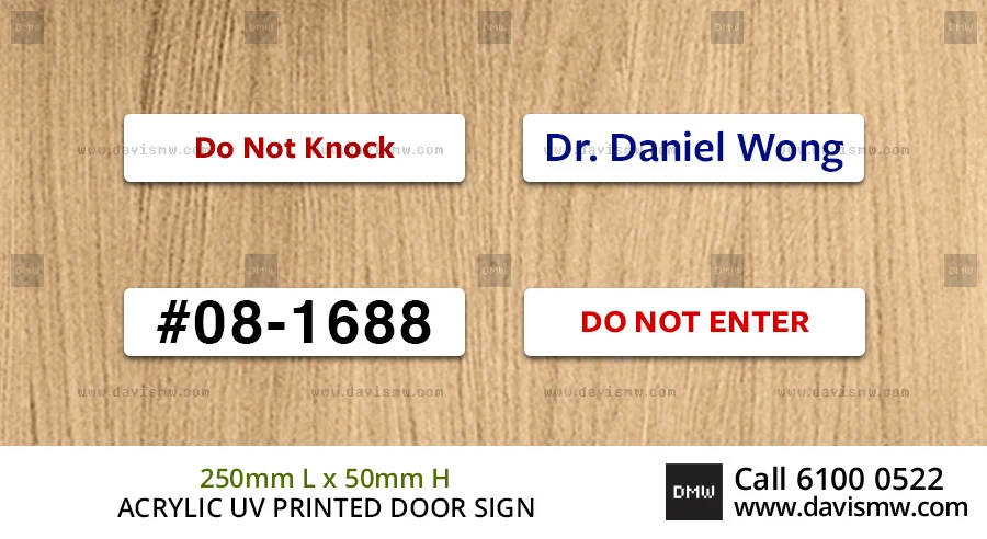 Acrylic UV Printed Door Sign - 250mm x 50mm - Davis Materialworks
