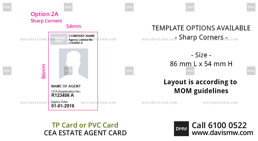 CEA Estate Agent Card - 2A Portrait Sharp Corners - Davis Materialworks