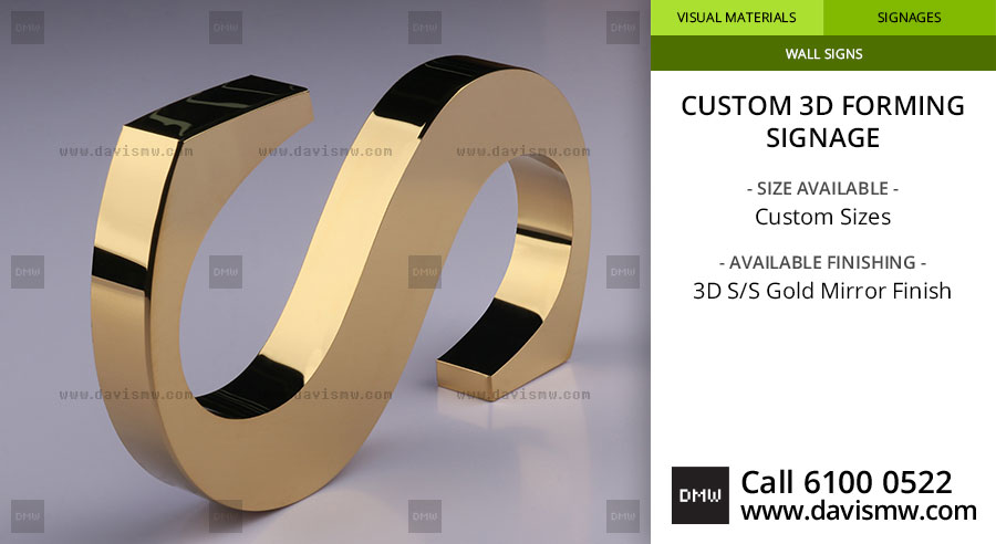 Custom 3D Forming Signage - SS Gold Mirror Finish - Davis Materialworks