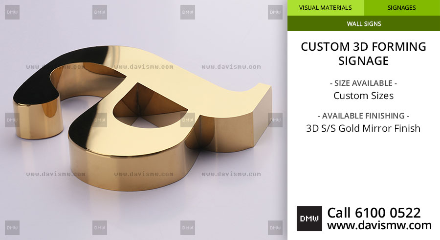 Custom 3D Forming Signage - SS Gold Mirror Finish - Davis Materialworks