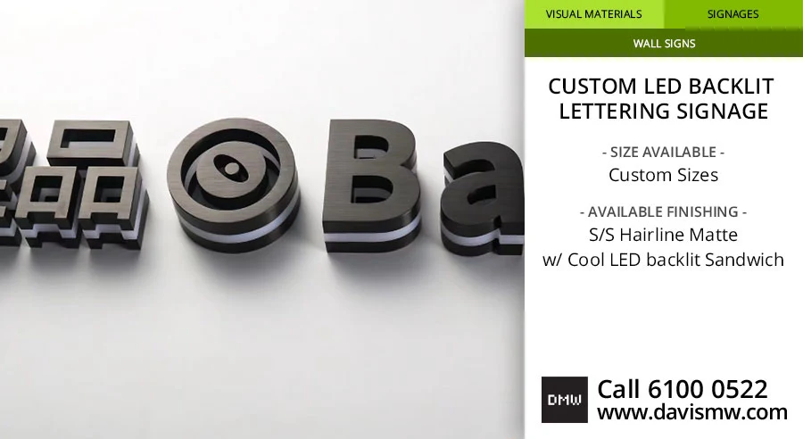 Custom LED Backlit Lettering Signage - SS Hairline Matte with Cool LED - Davis Materialworks